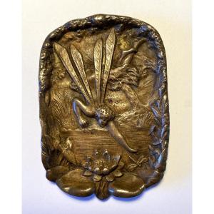 Art Nouveau Bronze Dish. Dragonflies And Water Lilies.