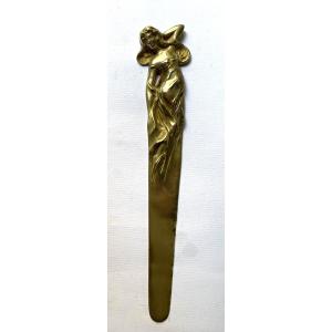 Large Art Nouveau Bronze Letter Opener. Reclining Woman.