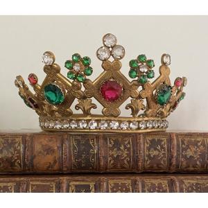 Madonna Crown Or Tiara, Mid-19th Century. Gilded Brass And Colored Rhinestones.