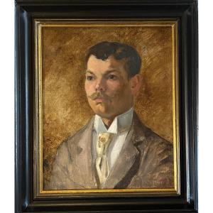 Gaston Simoes de Fonseca. Portrait d’un jeune homme. Huile sur toile début XXème. 
