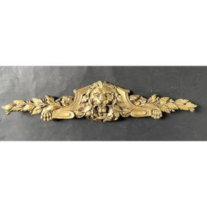 Bronze d’ornement XIXème. Tête de lion et feuilles de laurier. 