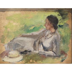 « Rest ». Oil On Wood Panel. French School. Early XXth. 