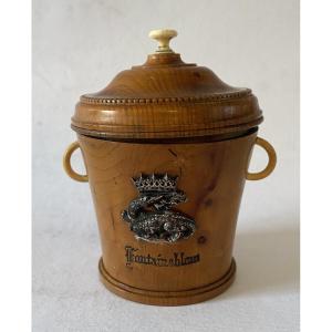 Turned Wood Inkwell. Souvenir De Fontainebleau. Crowned Salamander Decoration.