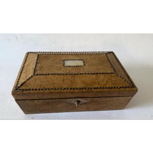 Boxed Set. Elm Burl, Mother-of-pearl And Steel Tip Box, Early 19th Century.