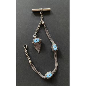 19th Century Silver Watch Chain With Glass Paste Decoration.