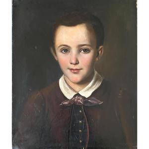 Portrait Of A Young Boy. Oil On Canvas, 19th Century.