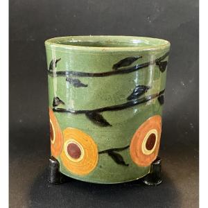 Paul-ami Bonifas. Art Deco Tripod Vase Made Of Glazed Ceramic. Japanese-inspired Design. 