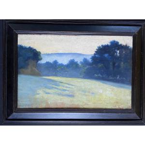 Alphonse Osbert. « Une prairie ». Huile sur panneau encadrée. École Symboliste XIXème.