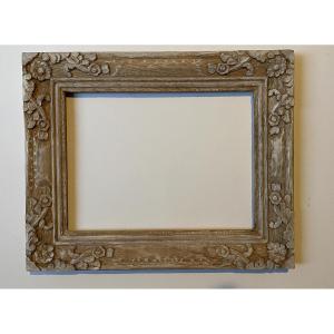 20th-century Carved And Whitewashed Wooden Frame. Floral Relief Design.