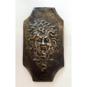 Large 19th-century Bronze Wall Sconce. Decorative Bas-relief. Head Of Medusa.