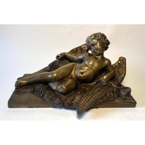 Angelot Cupidon Eros au repos. Bronze XIXème.