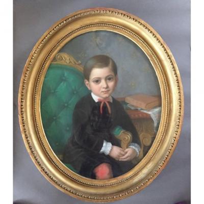 Portrait Of A Young Boy. Canvas Pastel. A. Carloni. 1866.