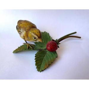 XIXth Vienna Bronze. Chick On A  Strawberry Stem. 