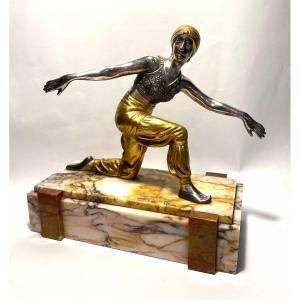 «  Dancer Russian Ballet ». Art Deco Sculpture. Gilded And Silvered Bronze.  Early XXth.