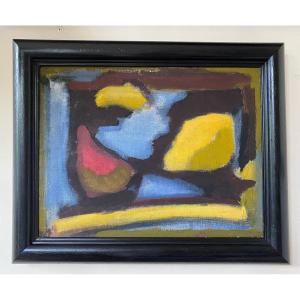« abstraction ». Framed Oil On Canvas. French School . Mid XXth.