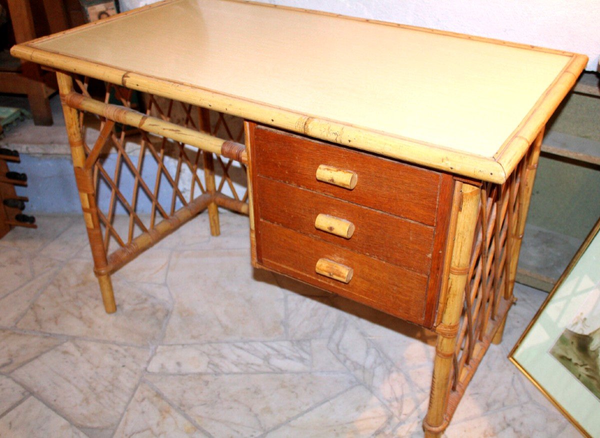 Rattan Desk In The Spirit Of Louis Sognot