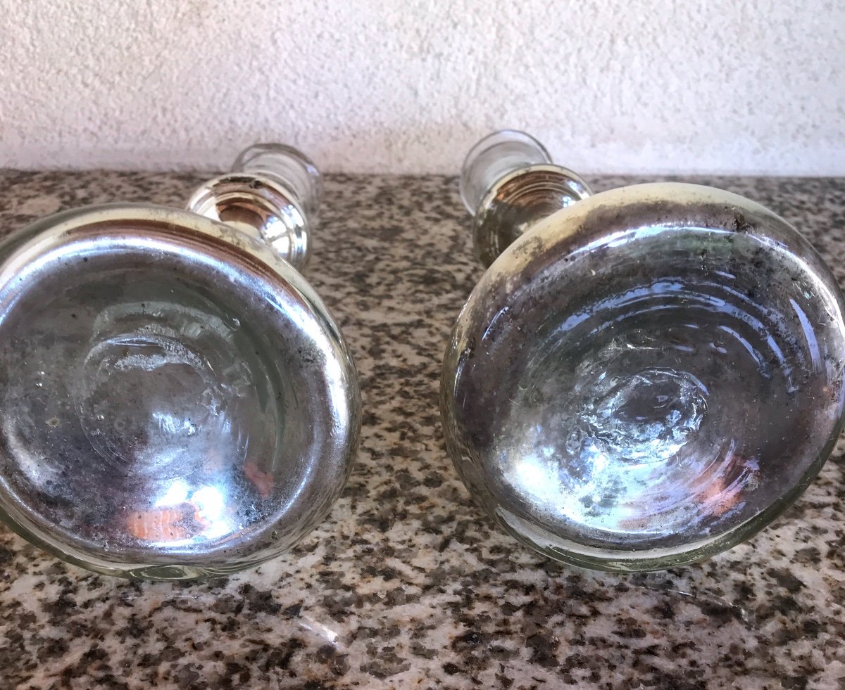 Paire De Bougeoirs En Verre églomisé-photo-1