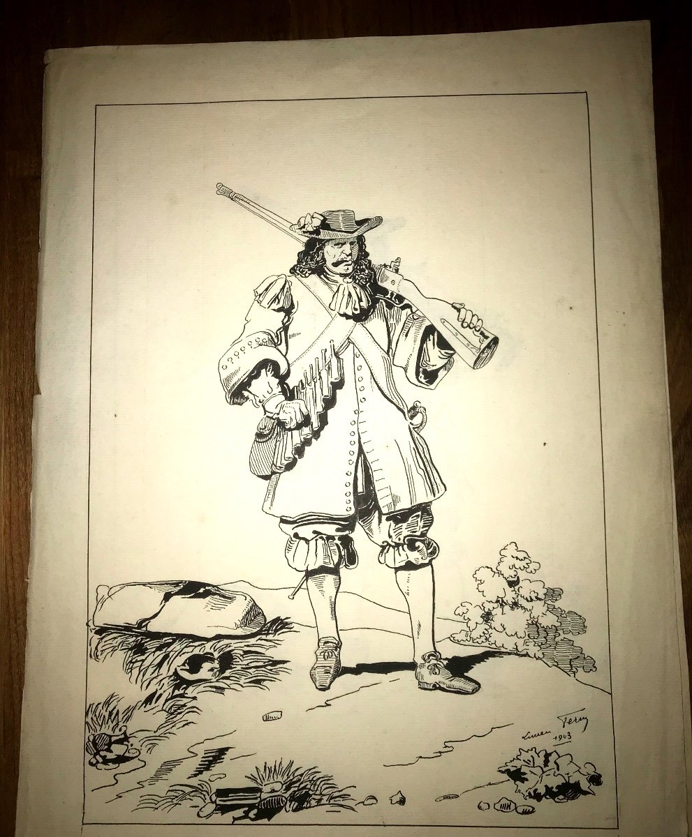 Dessins à La Plume De Soldats Royaux Sous Louis XV-photo-1