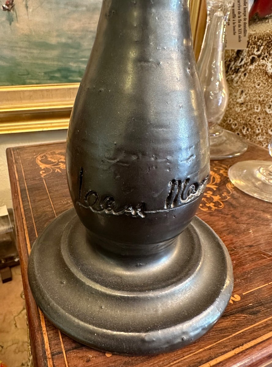 Black Ceramic Candle Holder Signed Jean Marais -photo-2