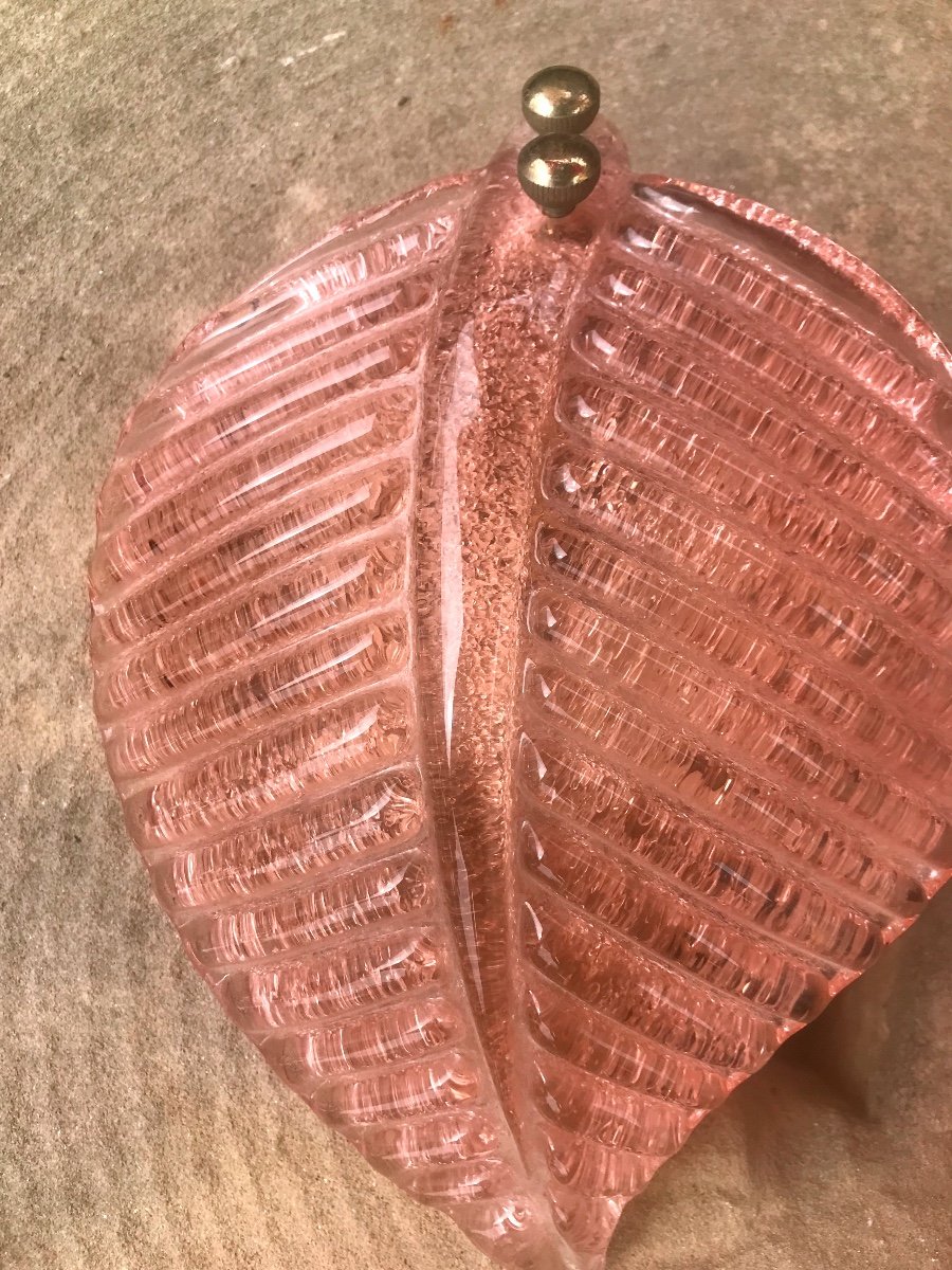 Pair Of Frosted Glass Leaf-shaped Sconces-photo-4