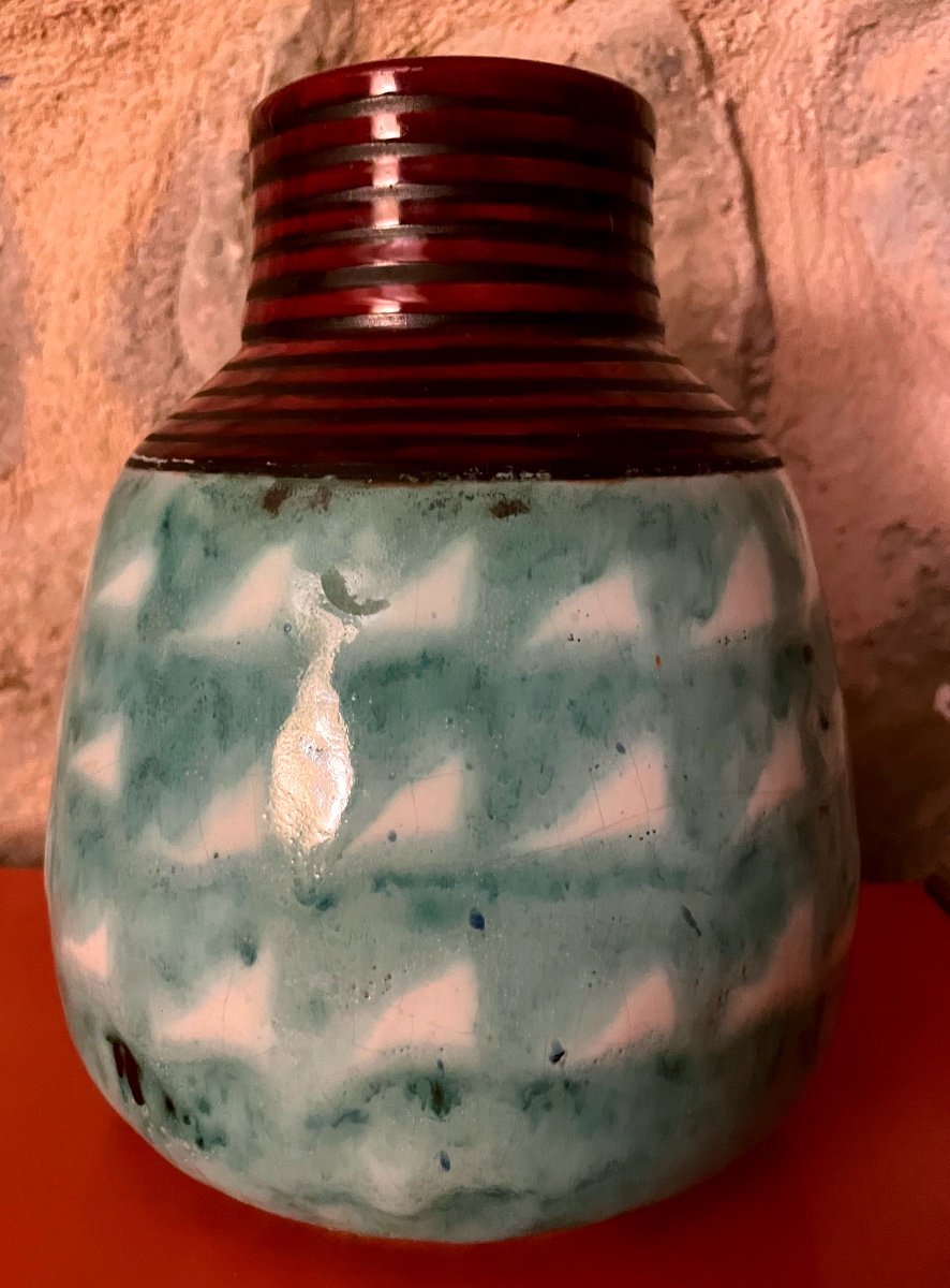 Vase En Céramique  Art Déco Signé Lucie André-photo-2