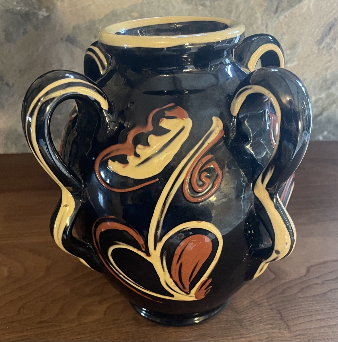 Vase En Céramique Signé Gp 