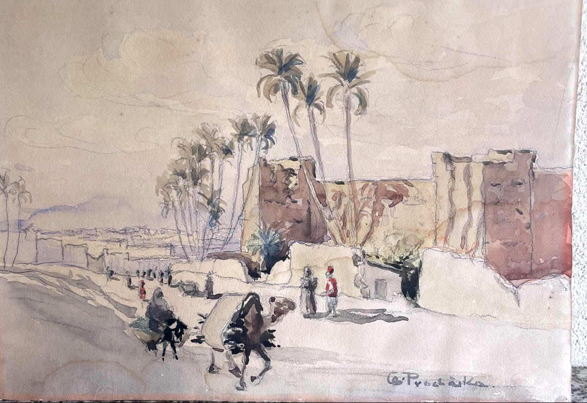 Antonin Prochaska 2 Aquarelles Sur Marrakech , Maroc Fin 19 ème -photo-4