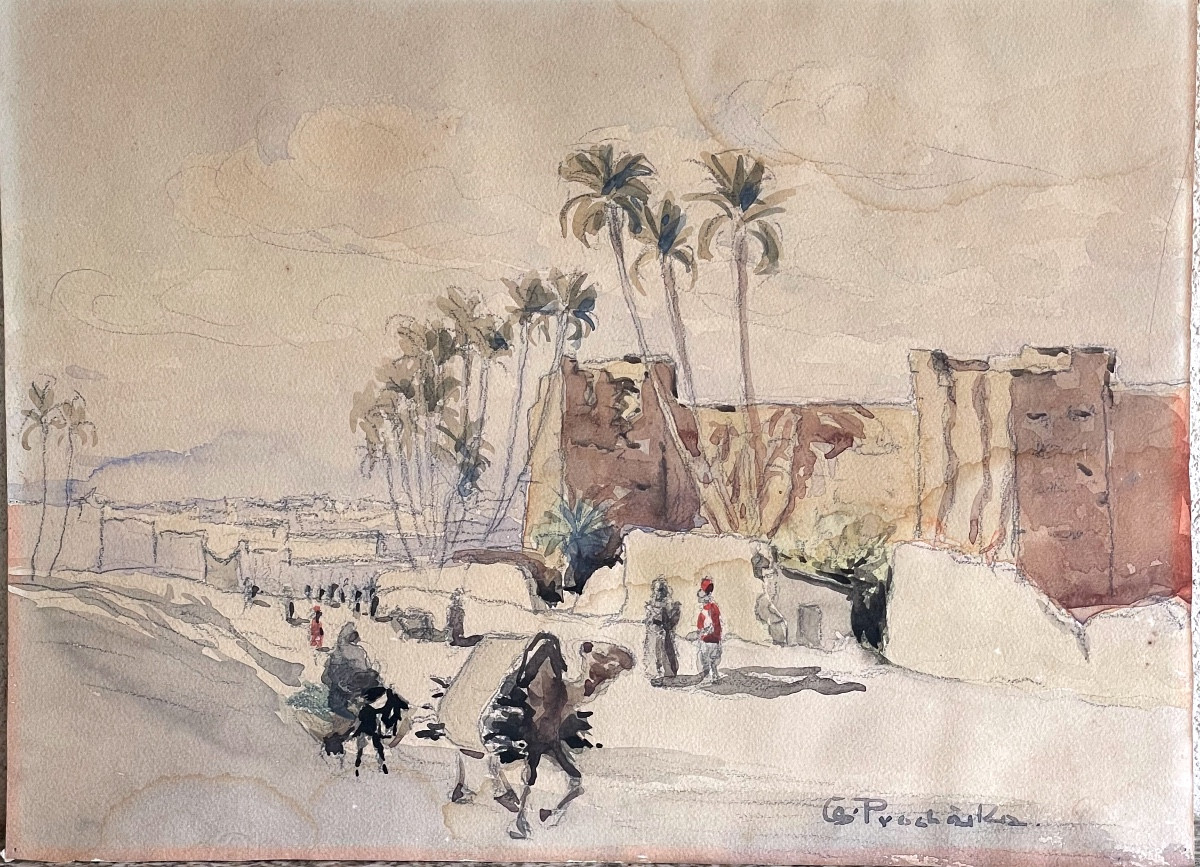 Antonin Prochaska 2 Aquarelles Sur Marrakech , Maroc Fin 19 ème -photo-5