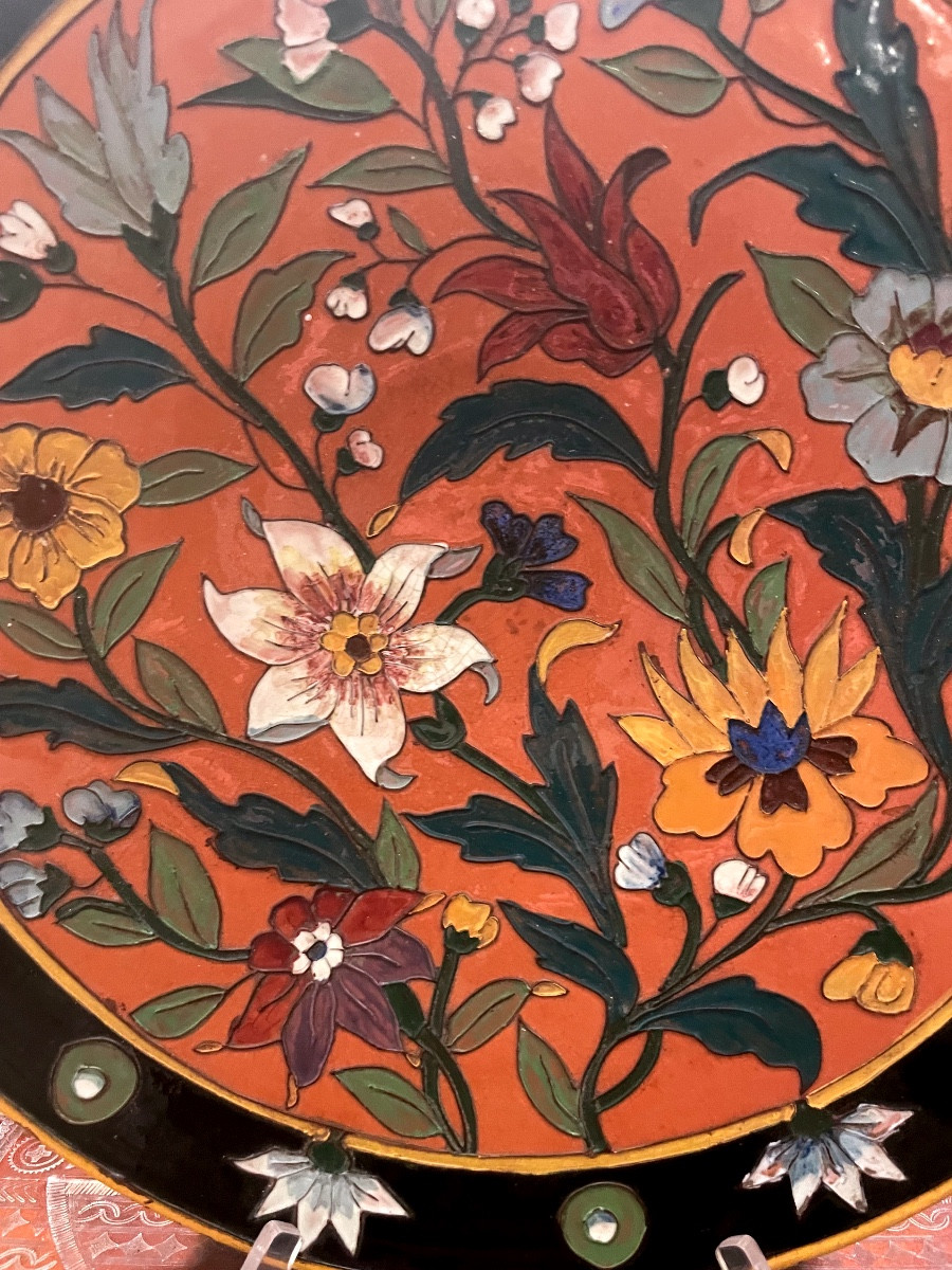 Grand Plat En Terre Cuite émaillée Décor Floral -photo-2