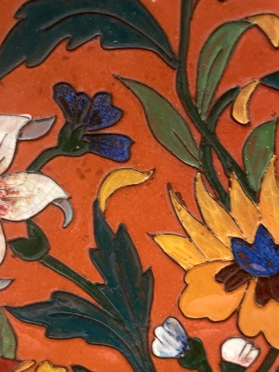 Grand Plat En Terre Cuite émaillée Décor Floral -photo-1