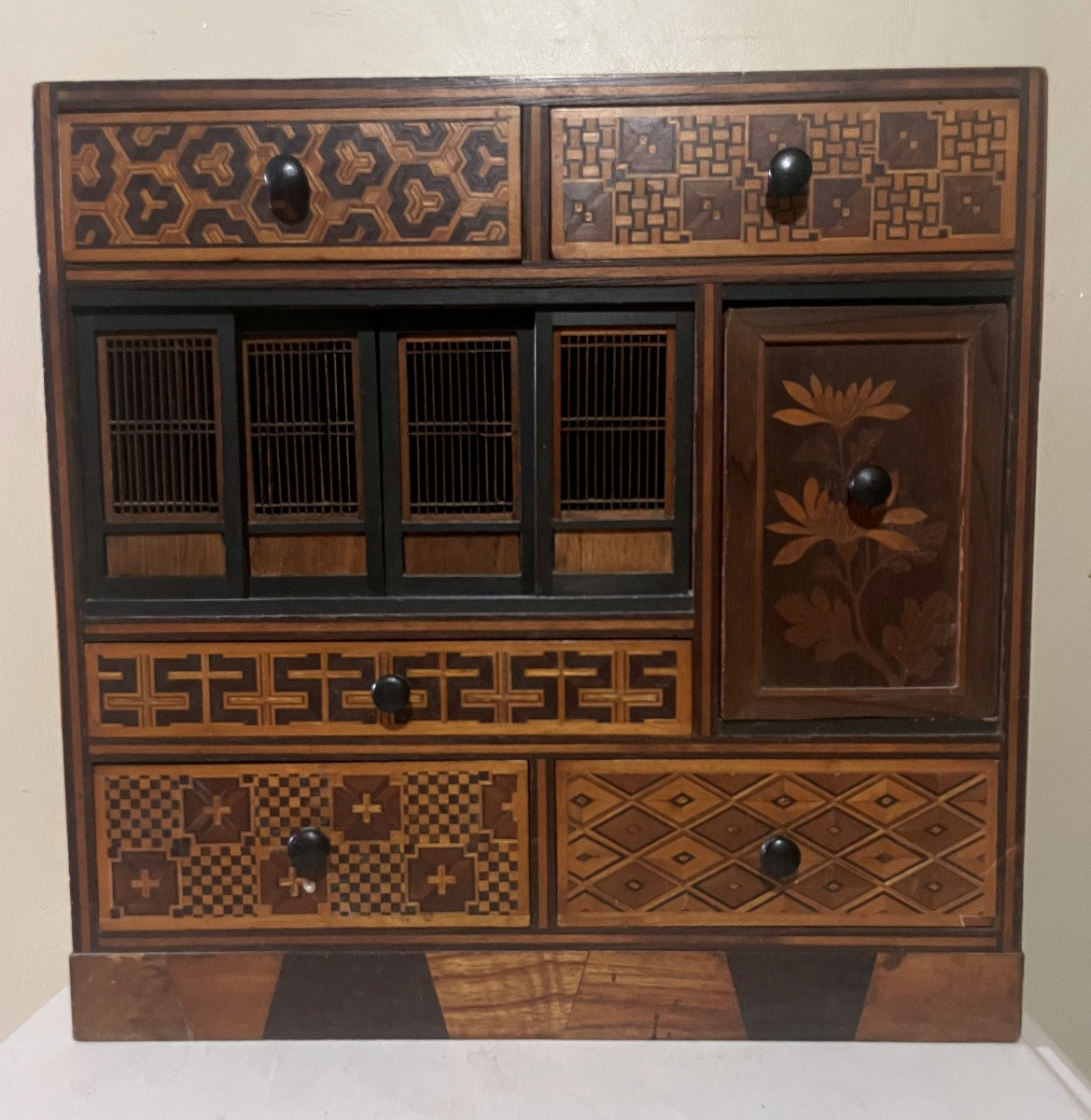 Small Japanese Cabinet In Yosegi Marquetry