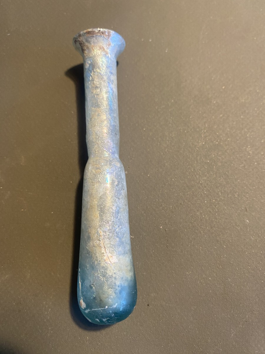 Fiole à parfum où Lacrymatoire en verre irisée époque Romaine-photo-1
