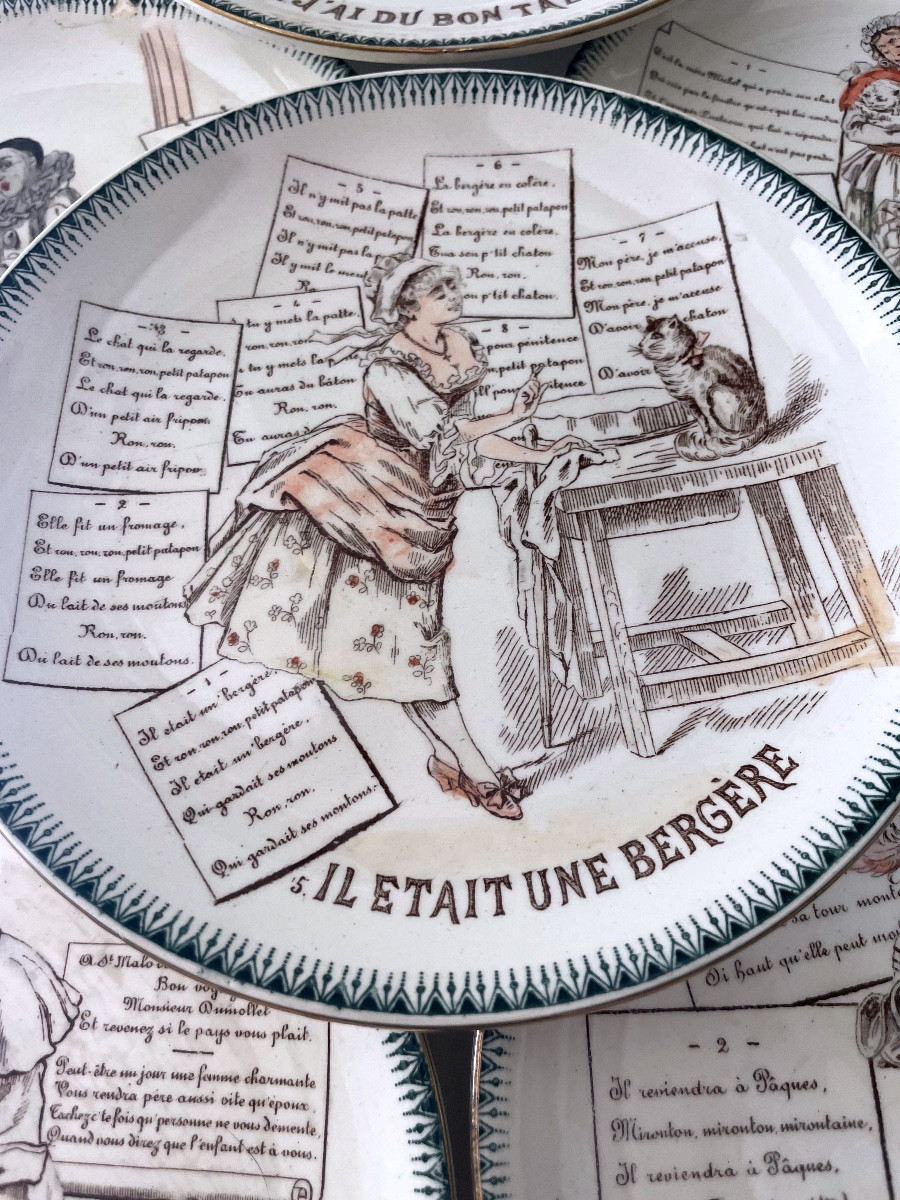 Série de douze assiettes parlantes "Chansons Françaises "  Choisy Le Roi terre de fer -photo-4