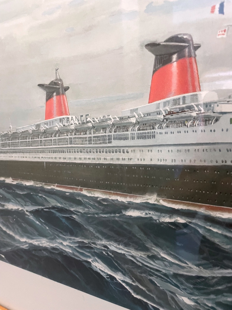 Affiche encadrée d'agence maritime  "Le France " d'après Marin Marie -photo-1