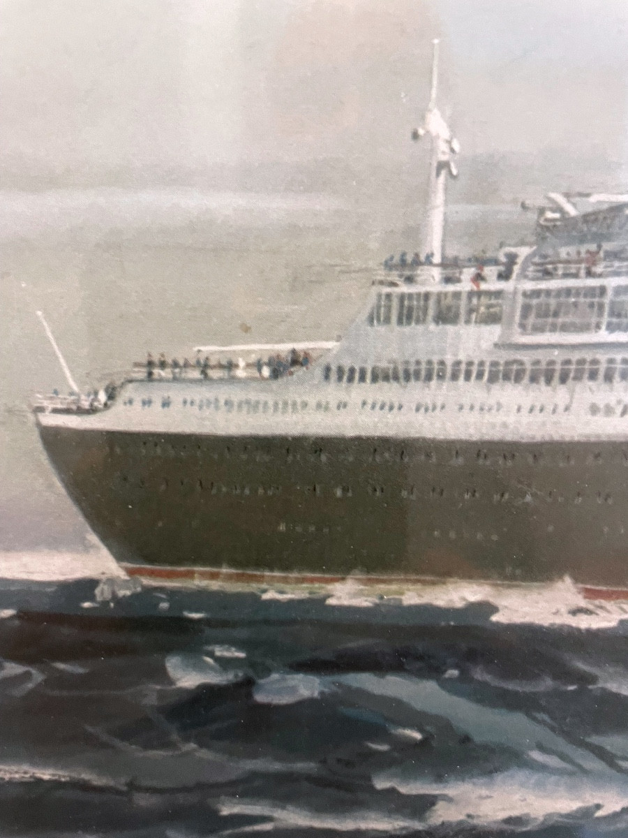 Affiche encadrée d'agence maritime  "Le France " d'après Marin Marie -photo-2