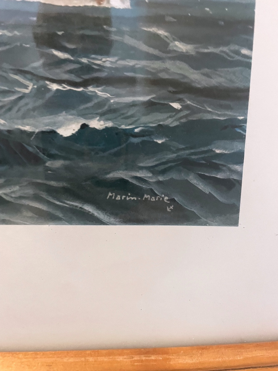 Affiche encadrée d'agence maritime  "Le France " d'après Marin Marie -photo-4