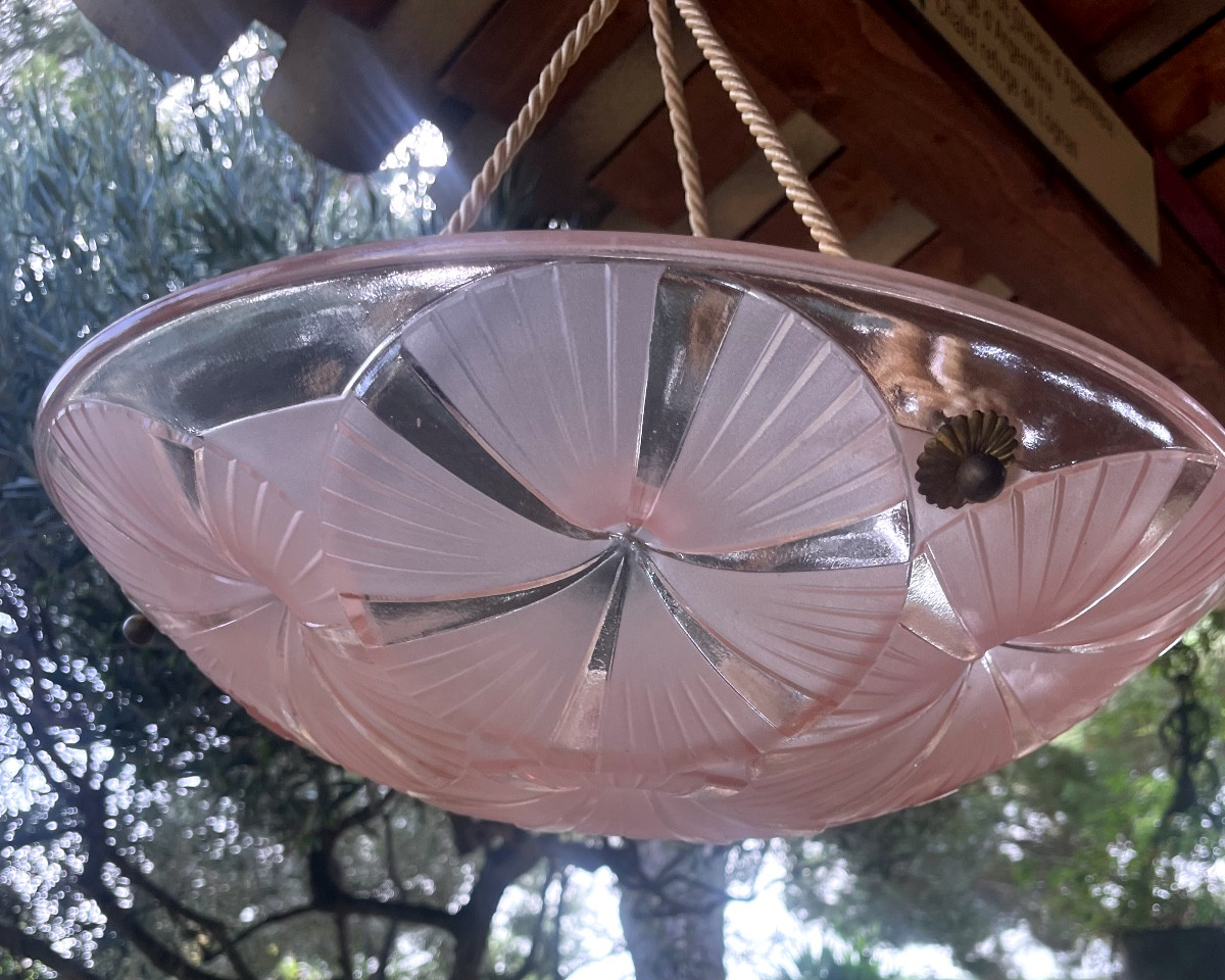 Molded Glass Pendant Light Marked Degué-photo-2