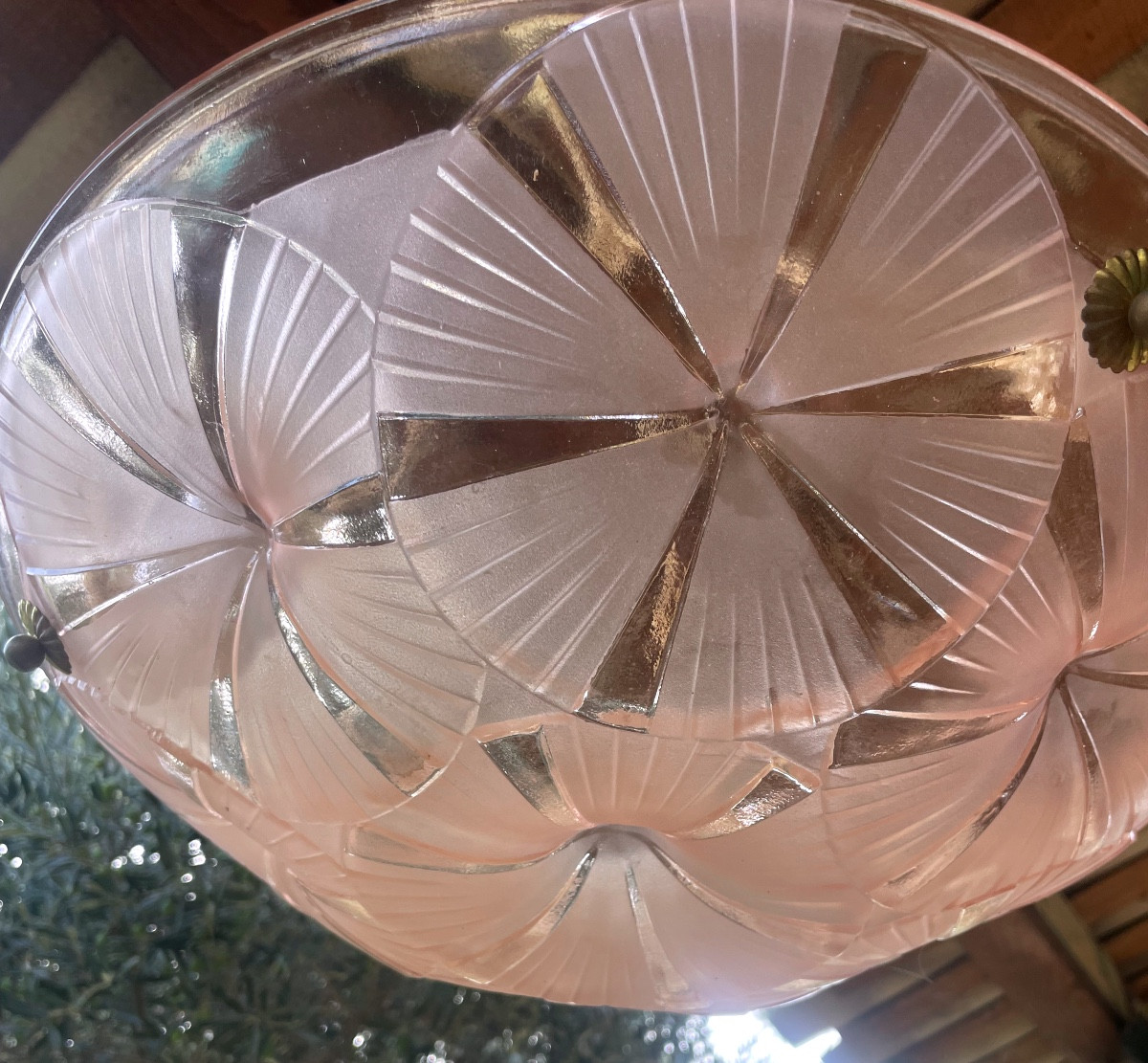 Molded Glass Pendant Light Marked Degué-photo-3