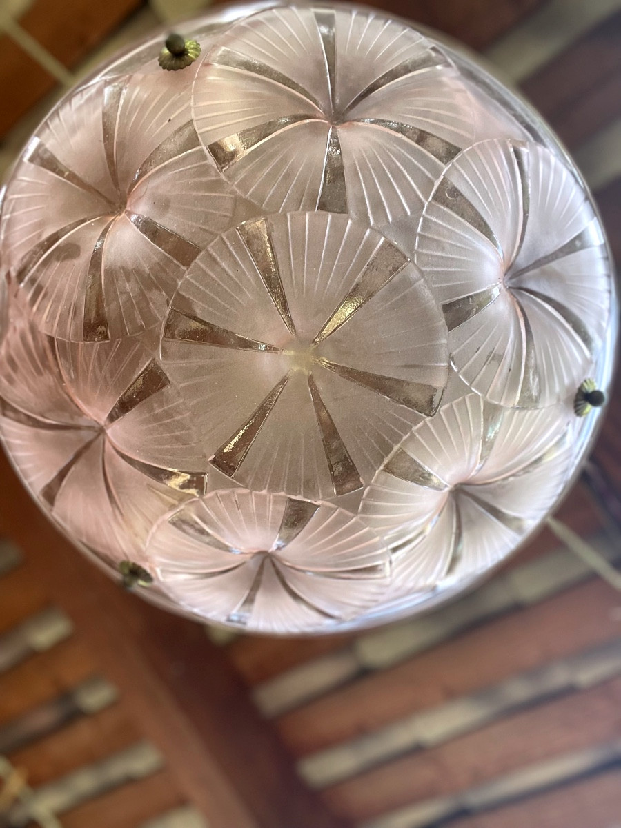 Molded Glass Pendant Light Marked Degué-photo-4