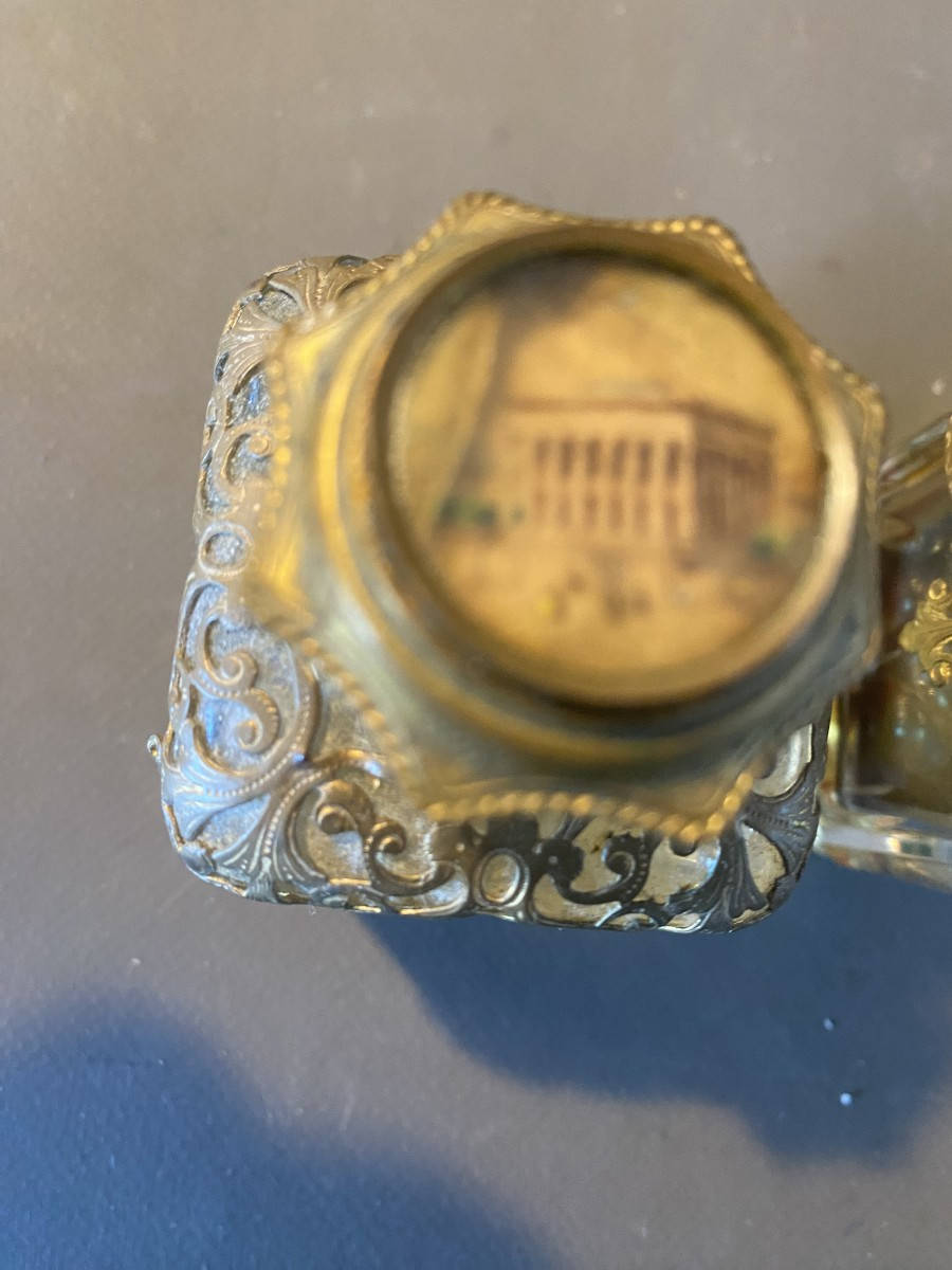 Two Crystal Perfume Bottles Covered With A Brass Mesh, 19th Century, Napoleonic Period-photo-2