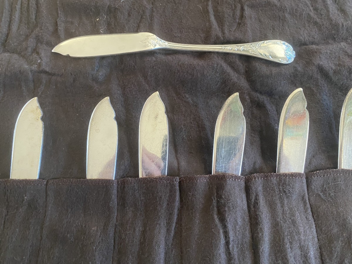 métal argenté par Cristofle 2 séries de 12,  service à poissons-photo-2
