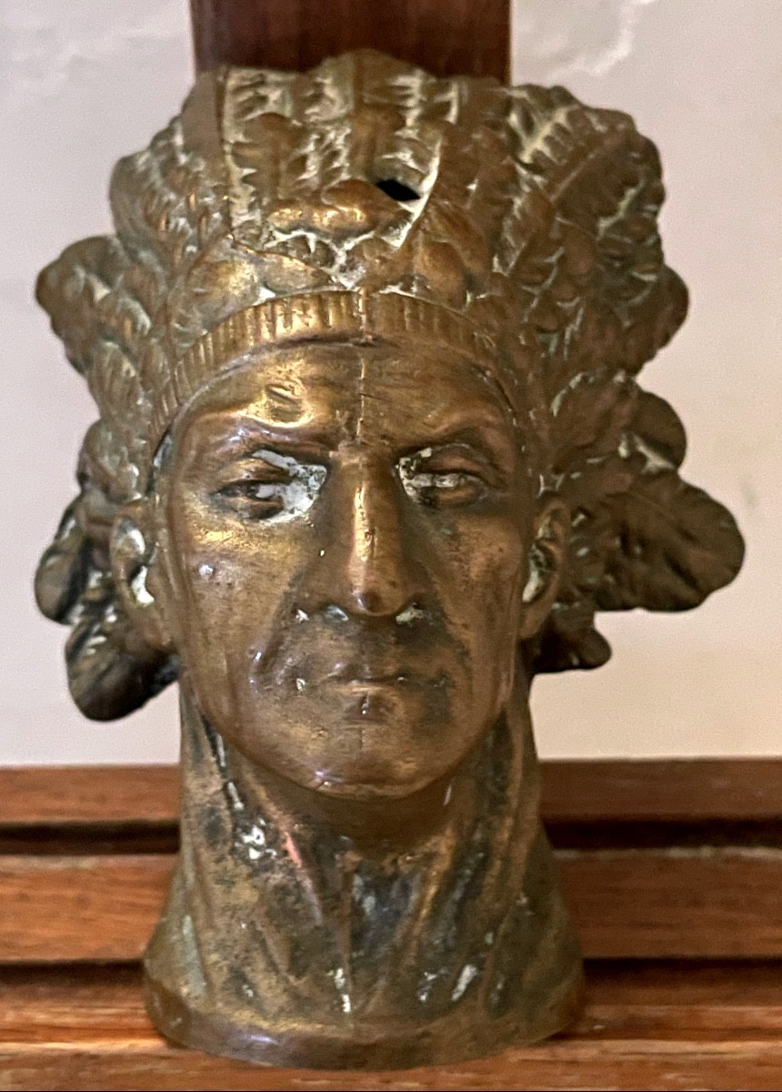 Bouchon de radiateur tête d'indien en bronze-photo-3