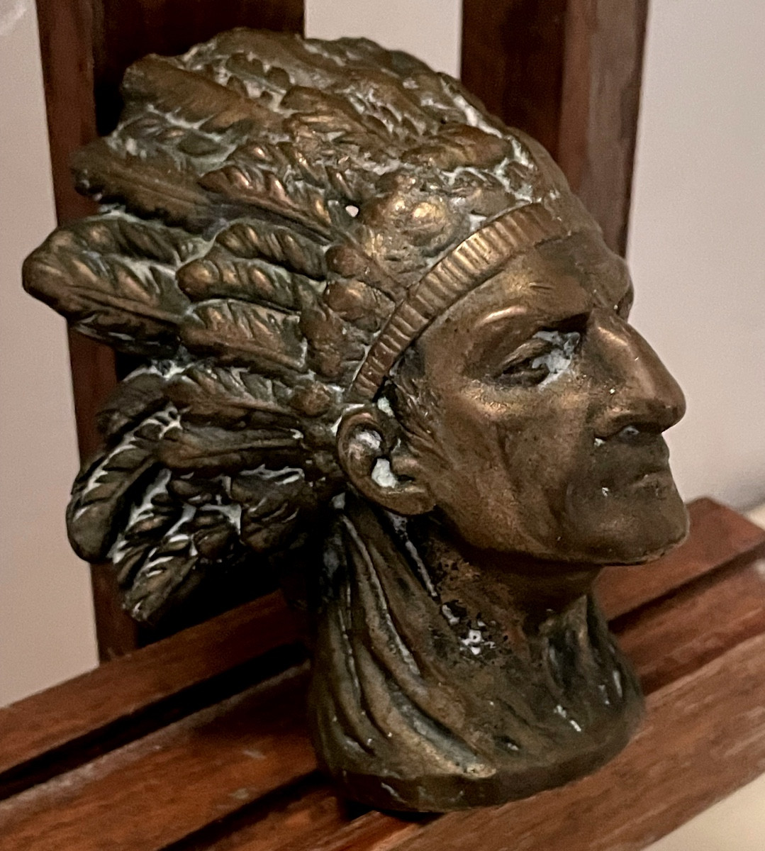 Bouchon de radiateur tête d'indien en bronze-photo-4