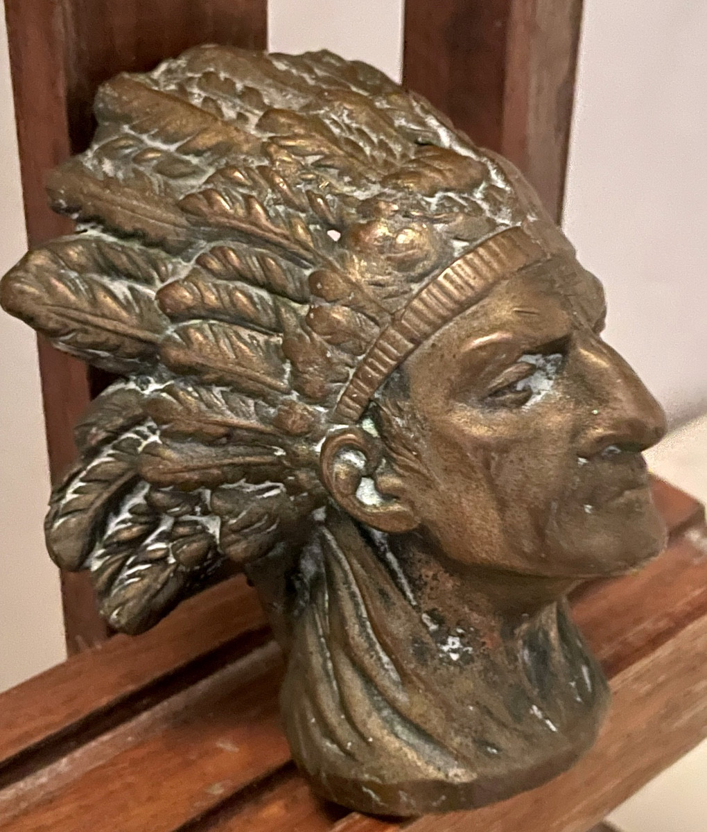 Bouchon de radiateur tête d'indien en bronze
