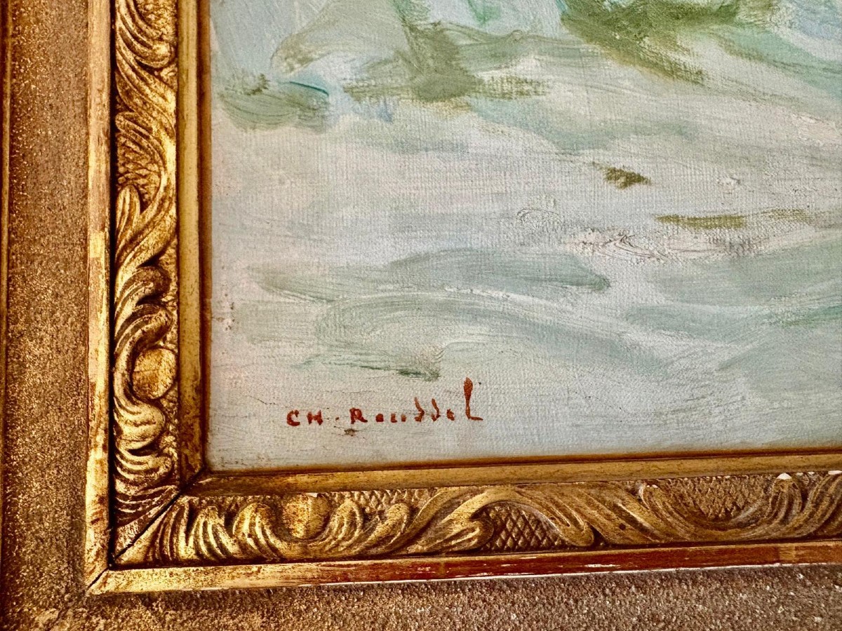 Grande Huile sur toile par Charles Emile-Joseph ROUSSEL 1861 : 1936  pêcheurs en mer à Berck-photo-2