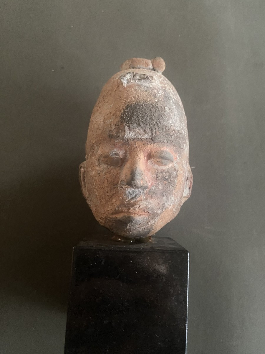 tête de statut antique en terre cuite authentique  probablenent égyptienne-photo-1