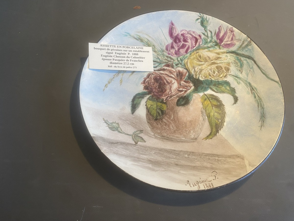 A Porcelain Plate Decorated By Eugénie Chausson Du Colombier 1816 / 1888