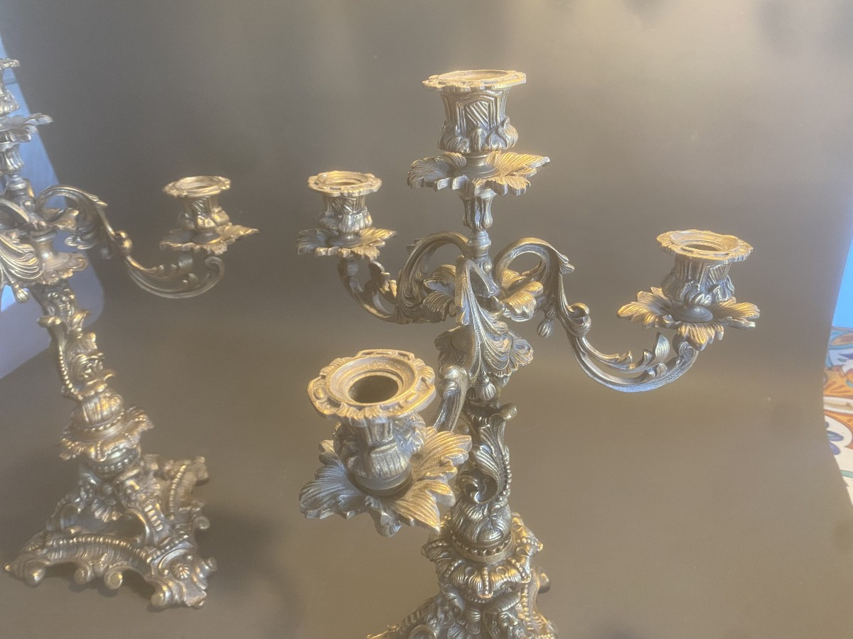 Pair Of Gilt Bronze Candelabra, Weight 3830 G Each (my Ref 646 §§)-photo-3