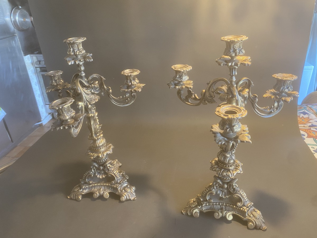 Pair Of Gilt Bronze Candelabra, Weight 3830 G Each (my Ref 646 §§)