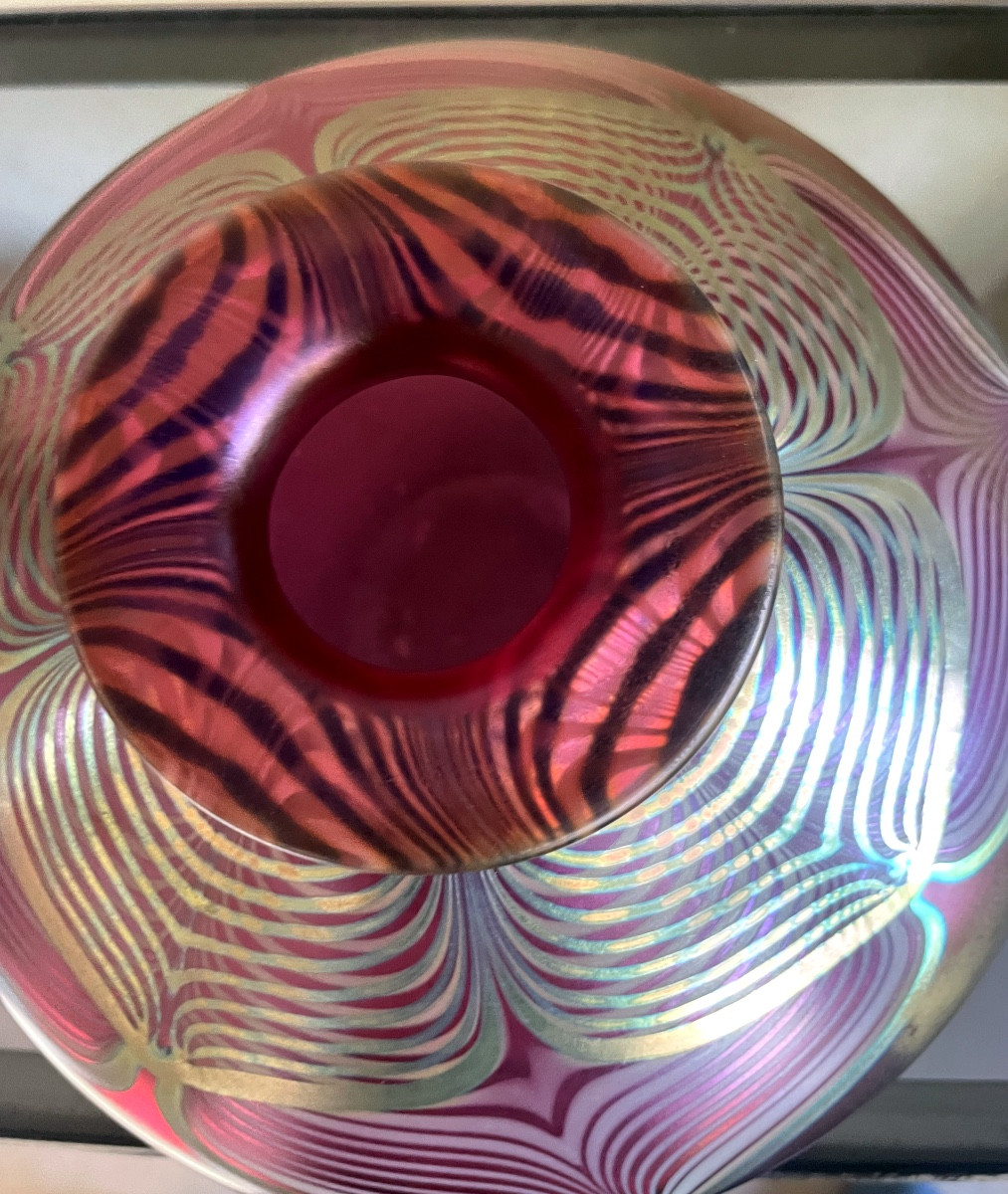 Vase en verre signé Stuart Abelman californie 1985-photo-3